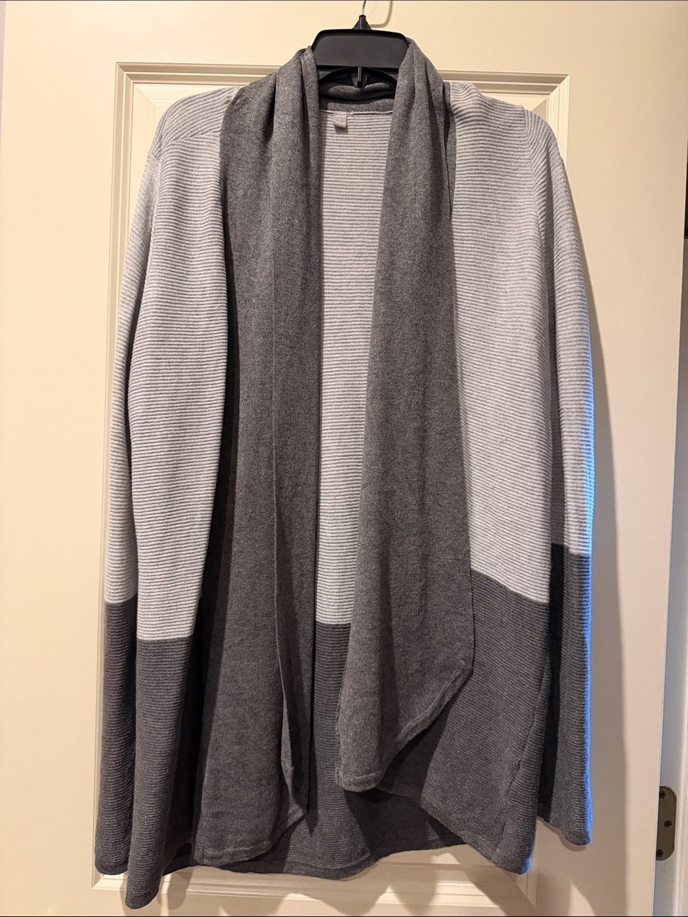 Light Gray and Dark Gray Open Drape Cardigan Sweater